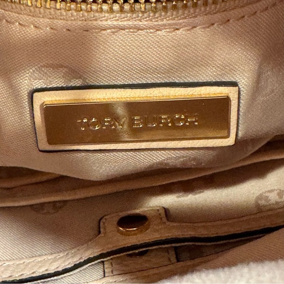 Tory Burch Thea Pebbled Leather Fold Over Crossbody/Clutch W/ Tassel Blush Pink - Picture 11 of 16